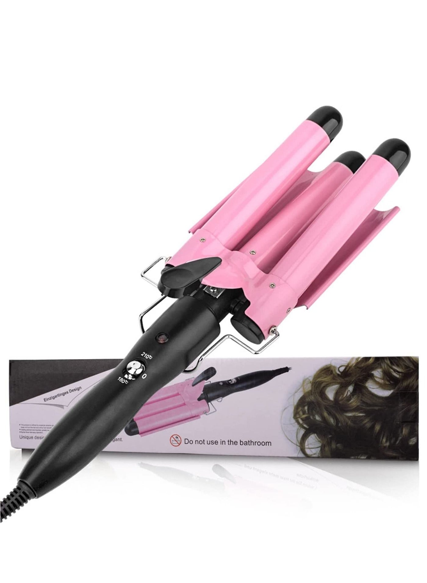 3 Barrel Curling Iron,1 inch Triple Three Barrel Hair Waver Mermaid Beach Waves Curling Wand Ceramic Tourmaline Temperature Adjustable Curler Irons,Hair Crimper Fast Heating Curling Wand (Pink)