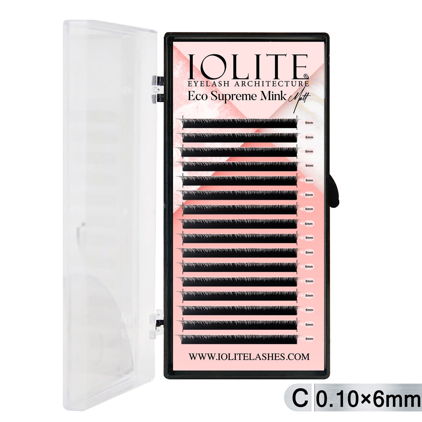 Iolite Eco Supreme Mink Matt Lash Extension Tray C – Curl – 0.10T (6mm–15mm) – Matt Finish, Premium Eco-Friendly Eyelashes for Lash Artists ISMMC10T - 6MM