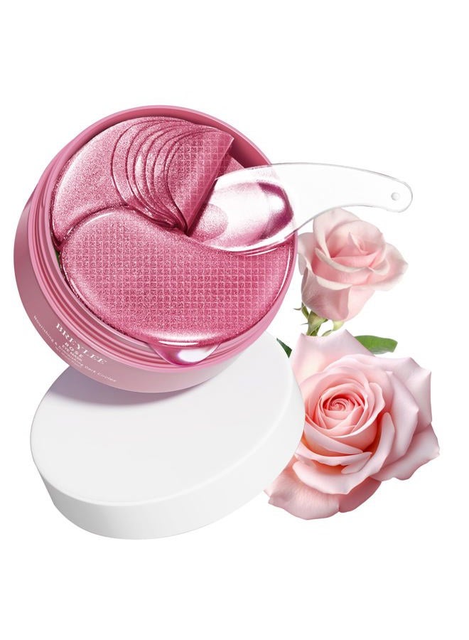 Pink Rose Eye Mask– 60 Pcs - Puffy Eyes and Dark Circles Treatments – Look Younger and Reduce Wrinkles and Fine Lines Undereye, Improve and Firm eye Skin - Pure Natural Material Extraction