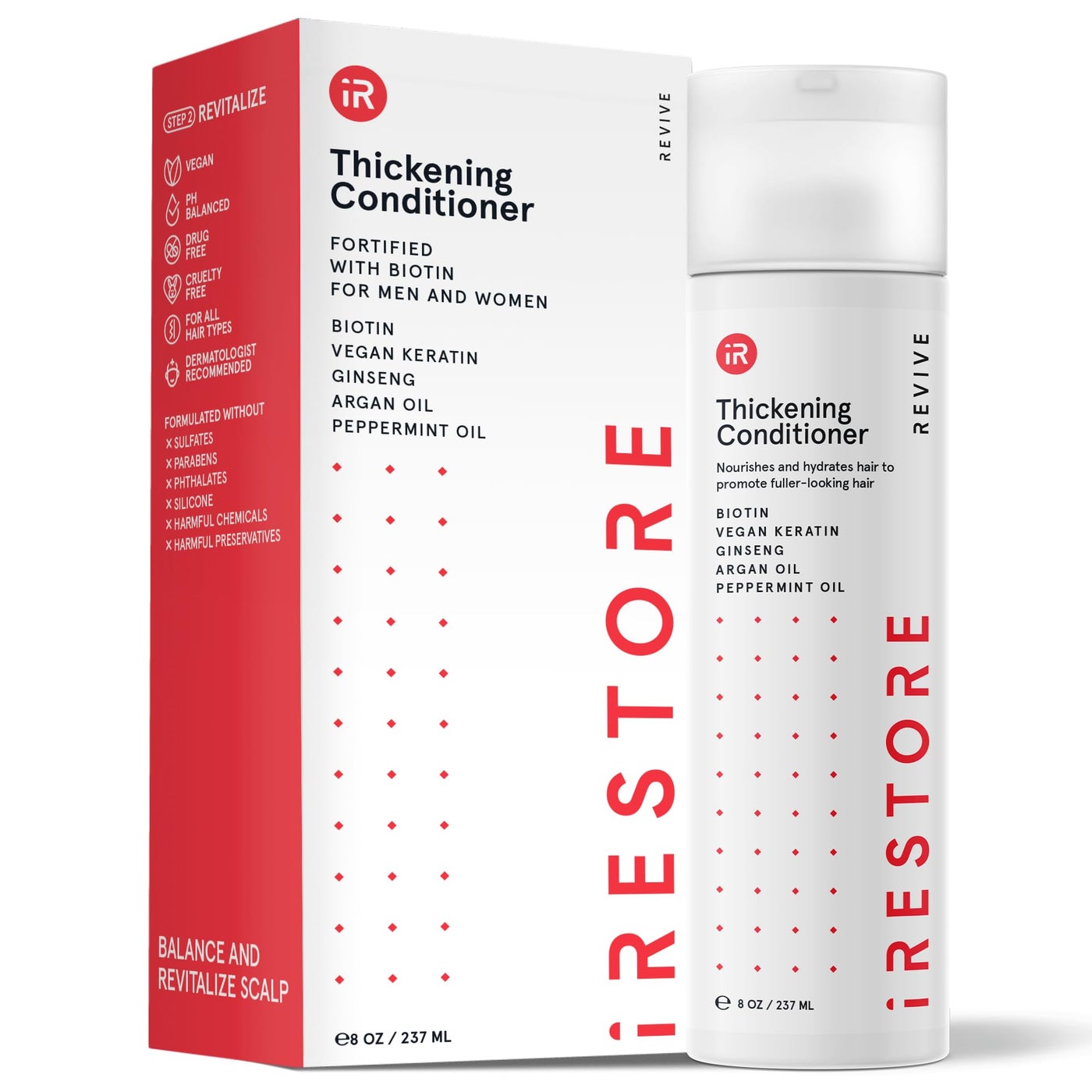 iRESTORE Biotin Hair Conditioner for Damaged Dry Hair - Good for Fine Hair Growth, Volumizing Thickening Conditioner with Ginseng & Argan Oil to Moisturize, Pair With Hair Loss Shampoo