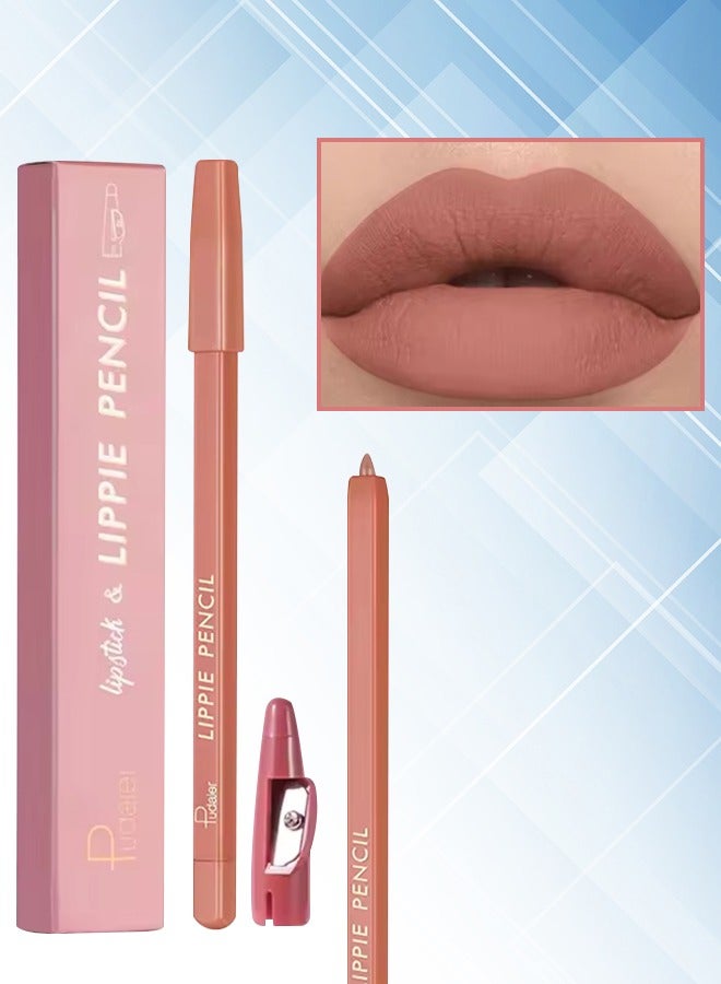Lippie Pencil Lipstick with Sharpener Easy to Use Lip Makeup Soft Lipliner Pencil Lip Liner Pencil Matte Waterproof Long Lasting Lipstick Lip Contour Makeup Lip Set Full Color 02