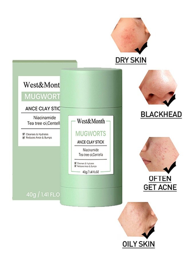 Mugworts Ance Clay Stick-Mugwort Anti Pores And Acne Clay Mask, Cleansing Mask Mud Mask For Men And Women, Moisturizing Oil Control Shrink Remove Blackheads, Shrink Pores, Improve Skin Tone