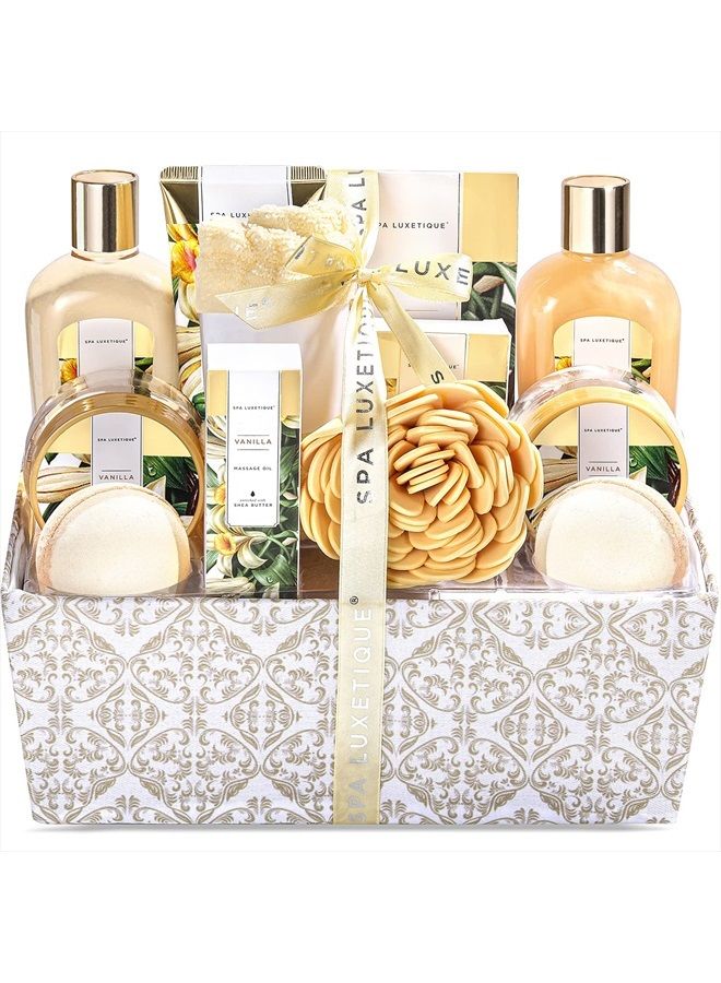 Spa Gift Basket for Women, Spa Luxetique Spa Kit for Women - Vanilla Scented Gift Set, 12 Pcs Relaxing Home Spa Kit with Essential Oil, Bath Salts, Body Scrub, Mother Day Gift for Mom