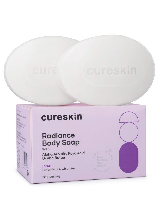 Cureskin Radiance Body Soap | For Pigmentation & Sun Damage with Alpha Arbutin, Kojic Acid and Ucuba Butter | Soap Tan Removal, 75 g (Pack of 2)