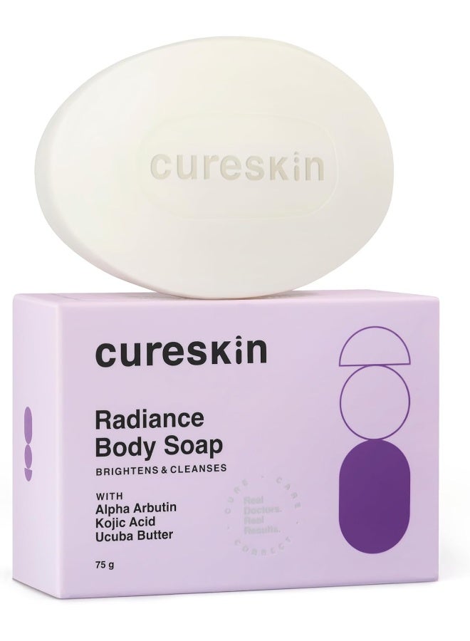 Cureskin Radiance Body Soap | For Pigmentation & Sun Damage with Alpha Arbutin, Kojic Acid and Ucuba Butter | Soap Tan Removal, 75 g (Pack of 2)