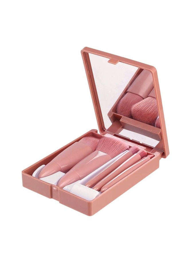 Travel Makeup Brush Set 5pcs Professional Mini Cosmetic Brushes Kit with Case and Mirror