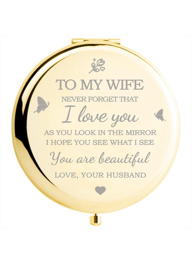 Gifts for Wife - I Love You Wife Gift Gold Compact Mirror - Romantic Gifts for Her Birthday, Wedding Anniversary, Valentines Day, Mothers Day, or Christmas