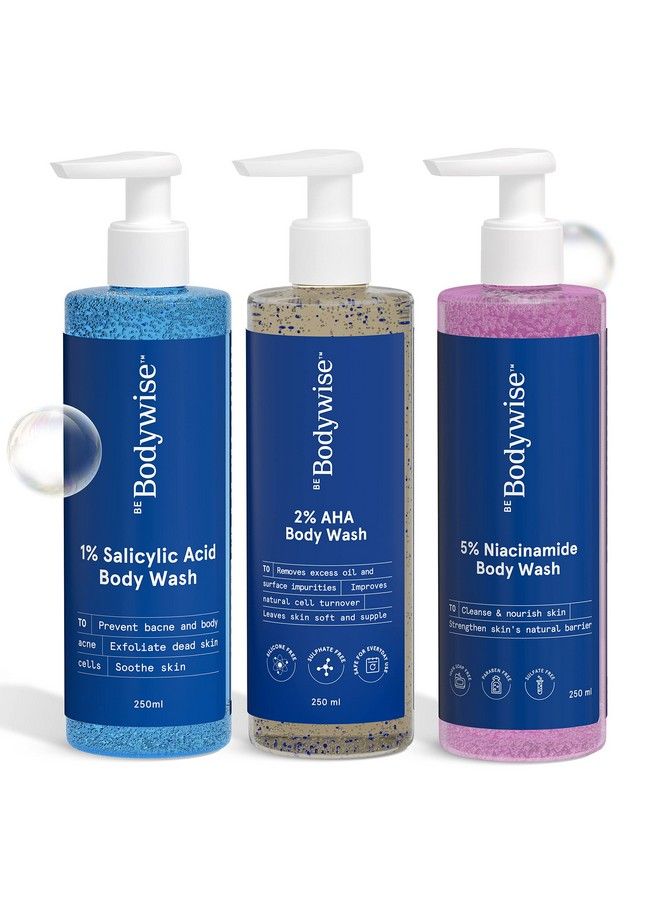 Body Wash Kit For Women ; Includes 1% Salicylic Acid Body Wash 5% Niacinamide Body Wash & 2% Aha Body Wash ; 750Ml