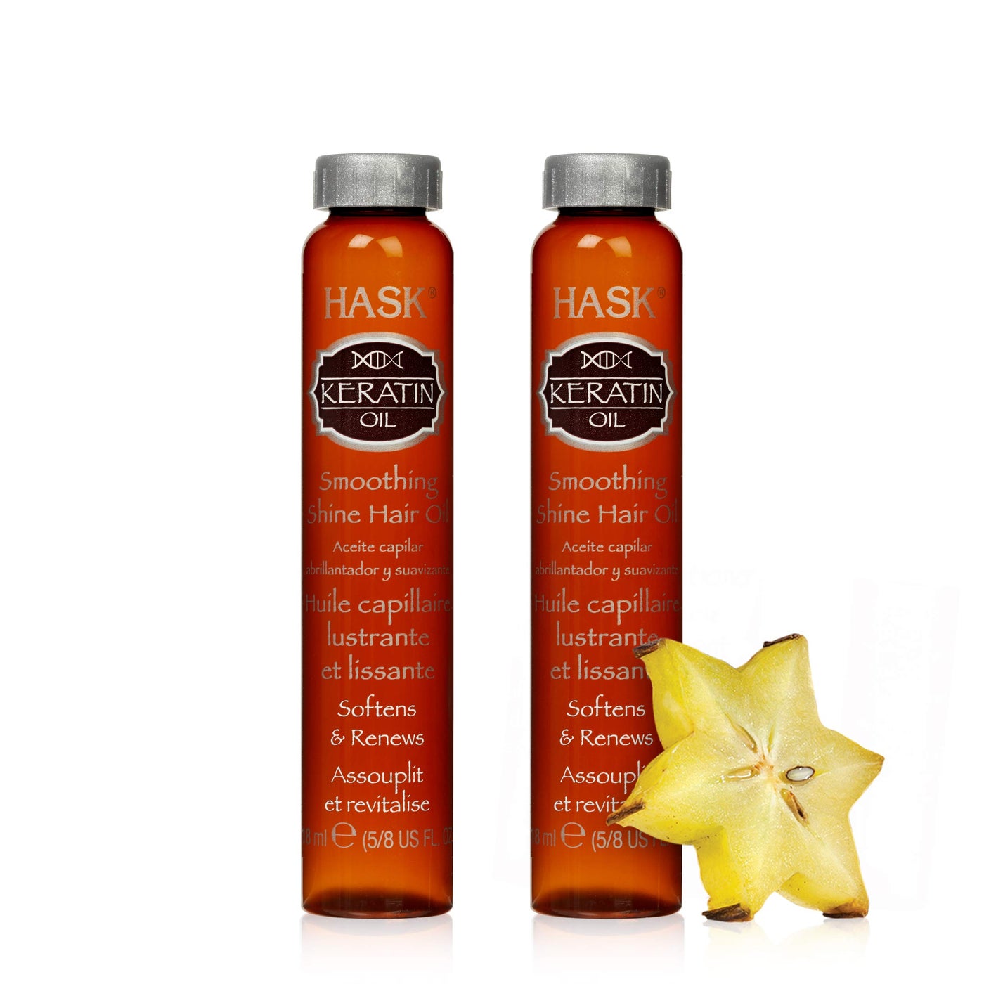 HASK KERATIN PROTEIN Smoothing Hair Oil Vials for Shine, Frizz Control and All Hair Types - Color Safe, Gluten-Free, Sulfate-Free - 2 Vials