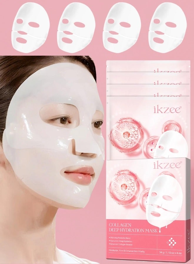Bio Collagen Deep Hydration Mask Nourishing Smooth Real Deep Mask Reduce Wrinkles Facial Pores and Fine Lines Reduce Skin Dryness Deep Hydration Bio Collagen Face Mask 4Pcs