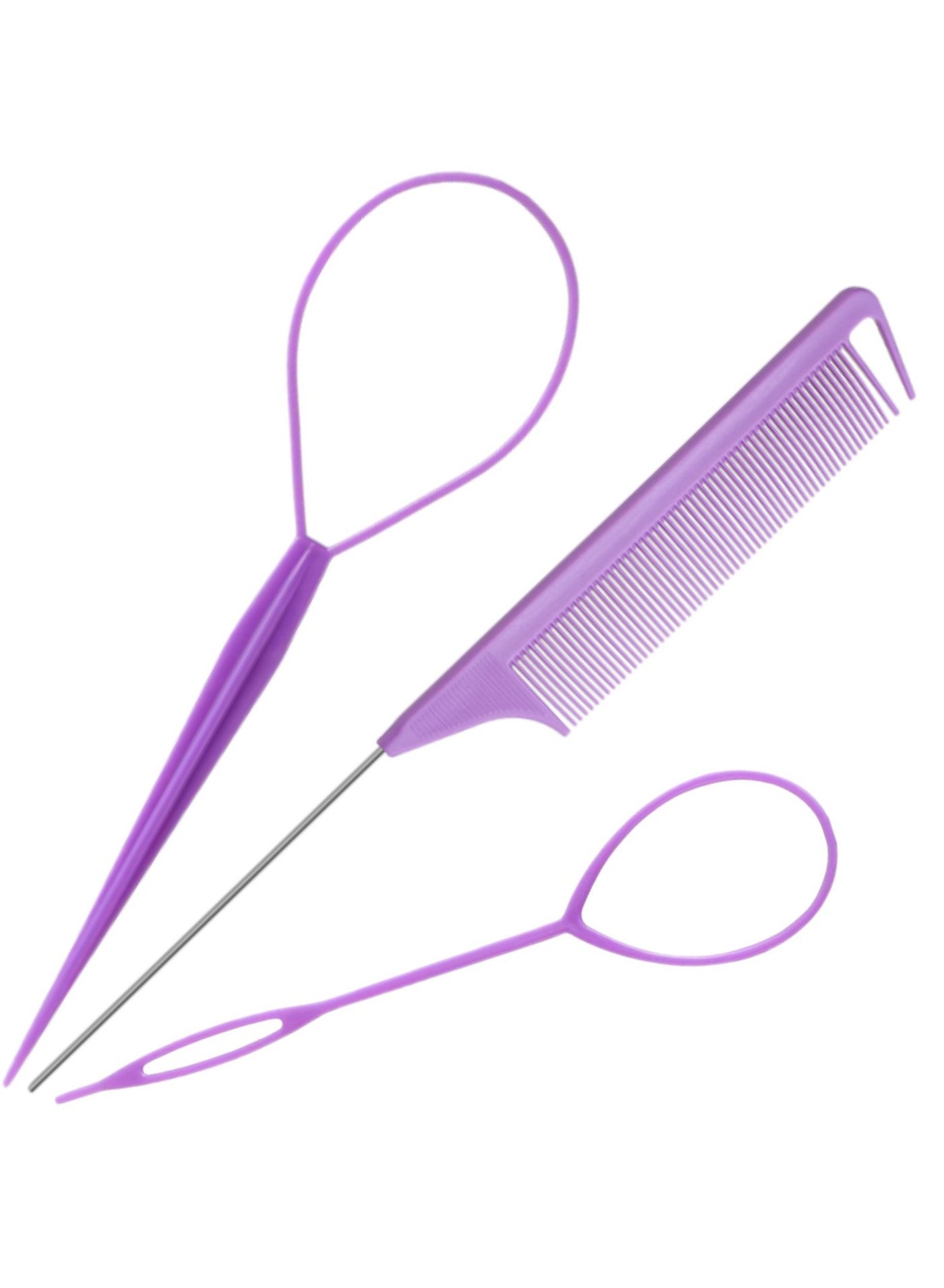 Hair Tail 3Pack Hair Loop Tool Set with 2Pcs French Braid Tool Loop 1Pcs Rat Tail Comb Metal Pin Tail Braiding Comb for Hair Styling