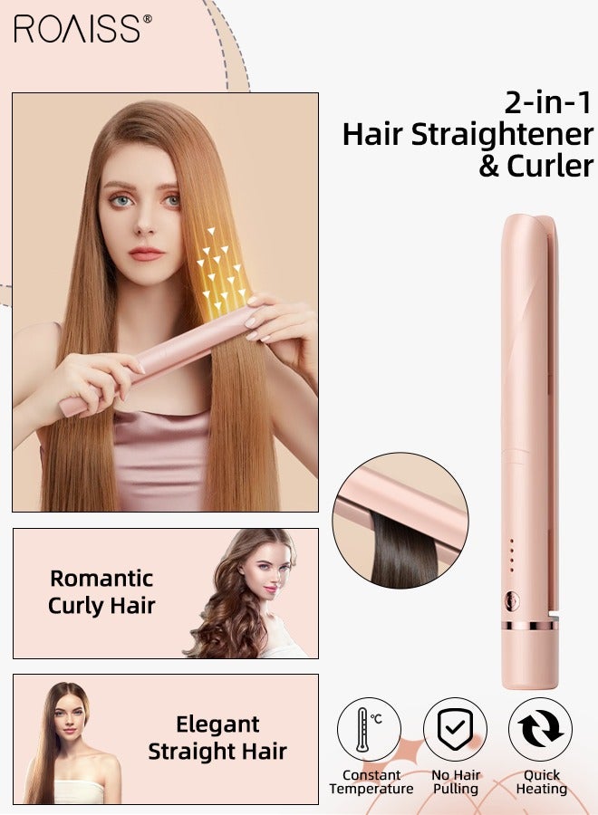 2 in 1 Wireless Rechargeable Hair Straightener and Curling Iron, 3 Temperature Settings, Fast Heating Ceramic Essential Oil Hair Care, Portable Travel Curling Iron for Home, Dormitory and Outdoor