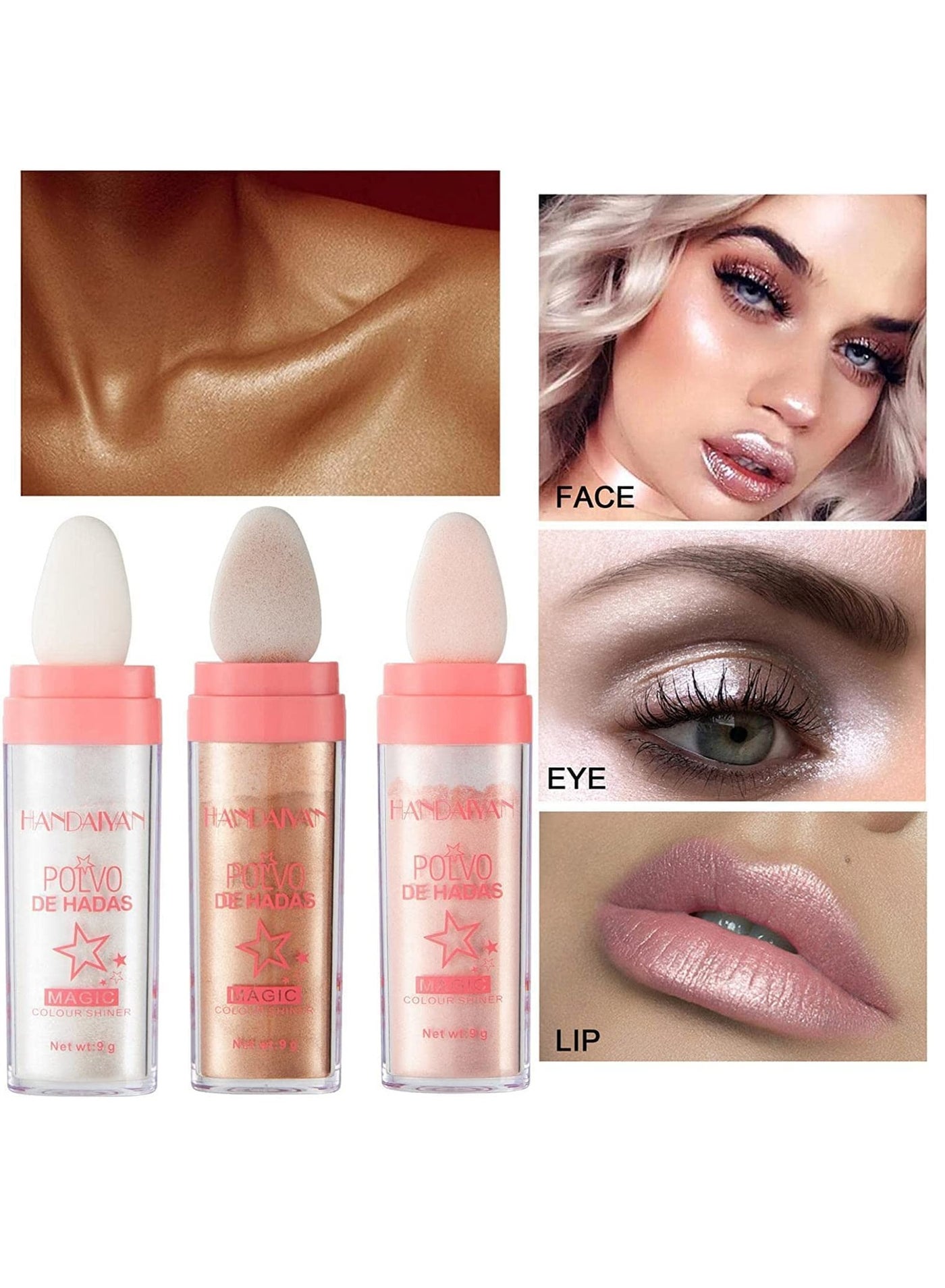 Highlighter Stick, Body Glitter Highlighter Makeup, Brightening Face Body Hair Makeup Stick, Highlighter Body Brightening Natural 3D Face Powder Blush 3 Pack