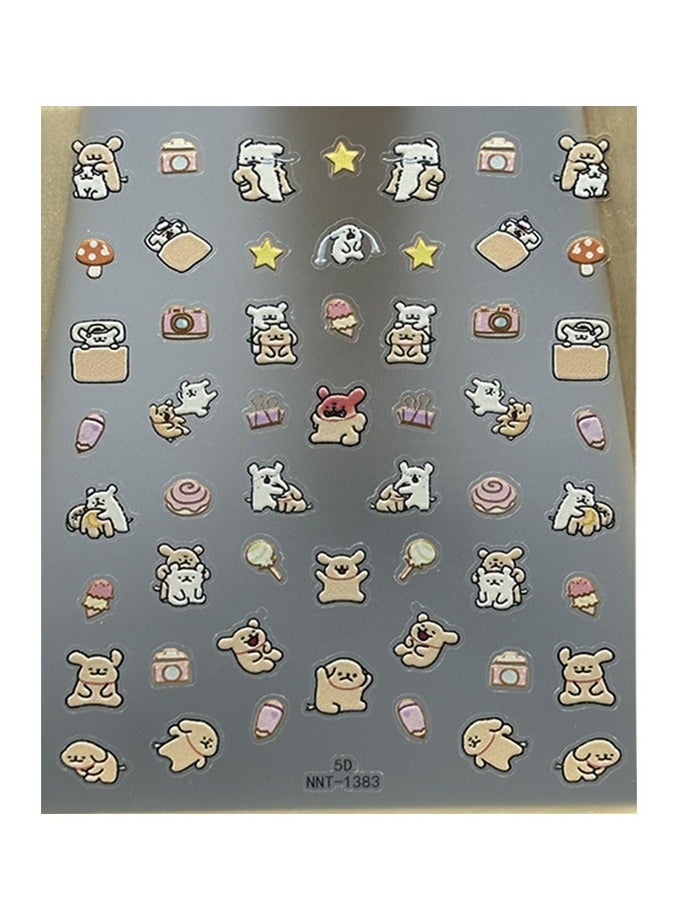 3D relief 5D lines, small dog stickers, small patterns, decorative nail stickers, nail art stickers