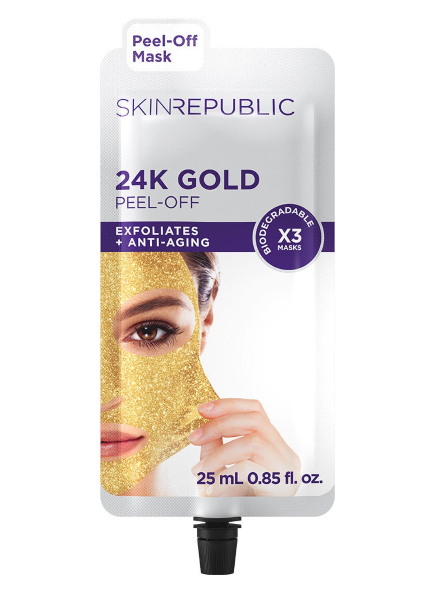 24K Gold Peel-Off Mask (3 Masks) – Anti-Aging Face Mask with Green Tea, Pomegranate & Fruit Acids – Exfoliates, Reduces Fine Lines & Wrinkles, Brightens, Restores & Protects Skin