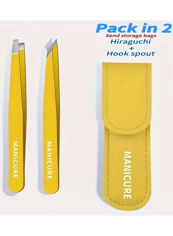 New 2pcs Precision Eyebrow Tweezers Set - Stainless Steel, Colorful, With Protective Case For Women & Men - Ideal For Eyebrows, False Lashes & Beard Removal