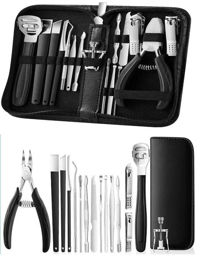 17 Piece Upgraded Collection For Nail Care and Manicure and Pedicure Tool Kit With Leather Case