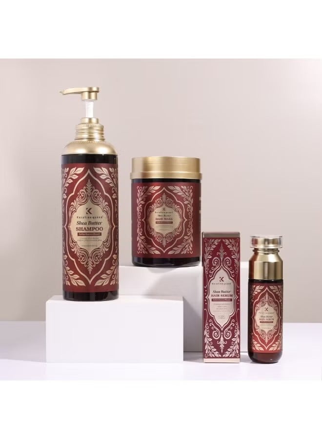 Keratine Queen Shea Butter Shampoo900ml,Mask1000ml,Serum100ml,Soften Quench Repair Sulfate Free Paraben Free