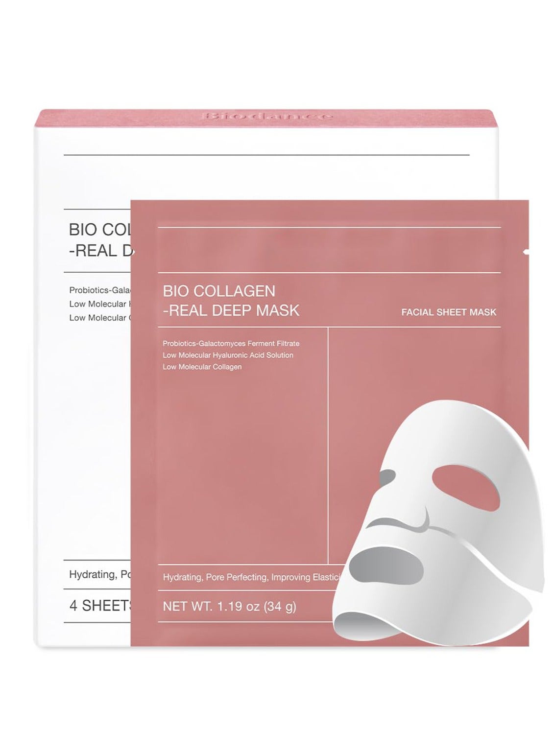 Bio-Collagen Real Deep Mask, Hydrating Overnight Mask, Pore Minimizing, Elasticity Improvement, 34g x4ea