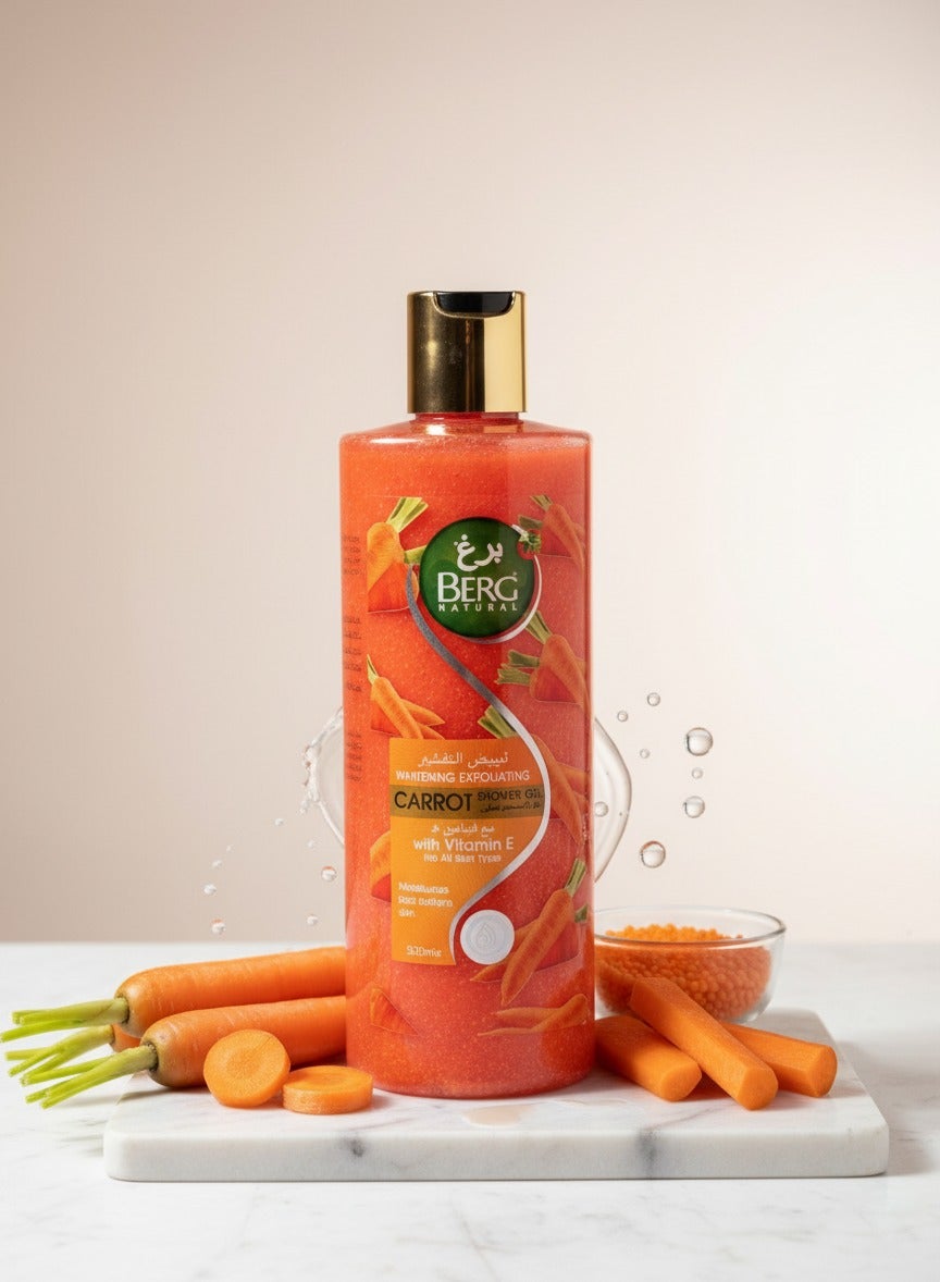 Berg Natural 2‑in‑1 Carrot Shower Gel + Scrub with Vitamin E – Brightening & Hydrating Cleanser (500 ml)