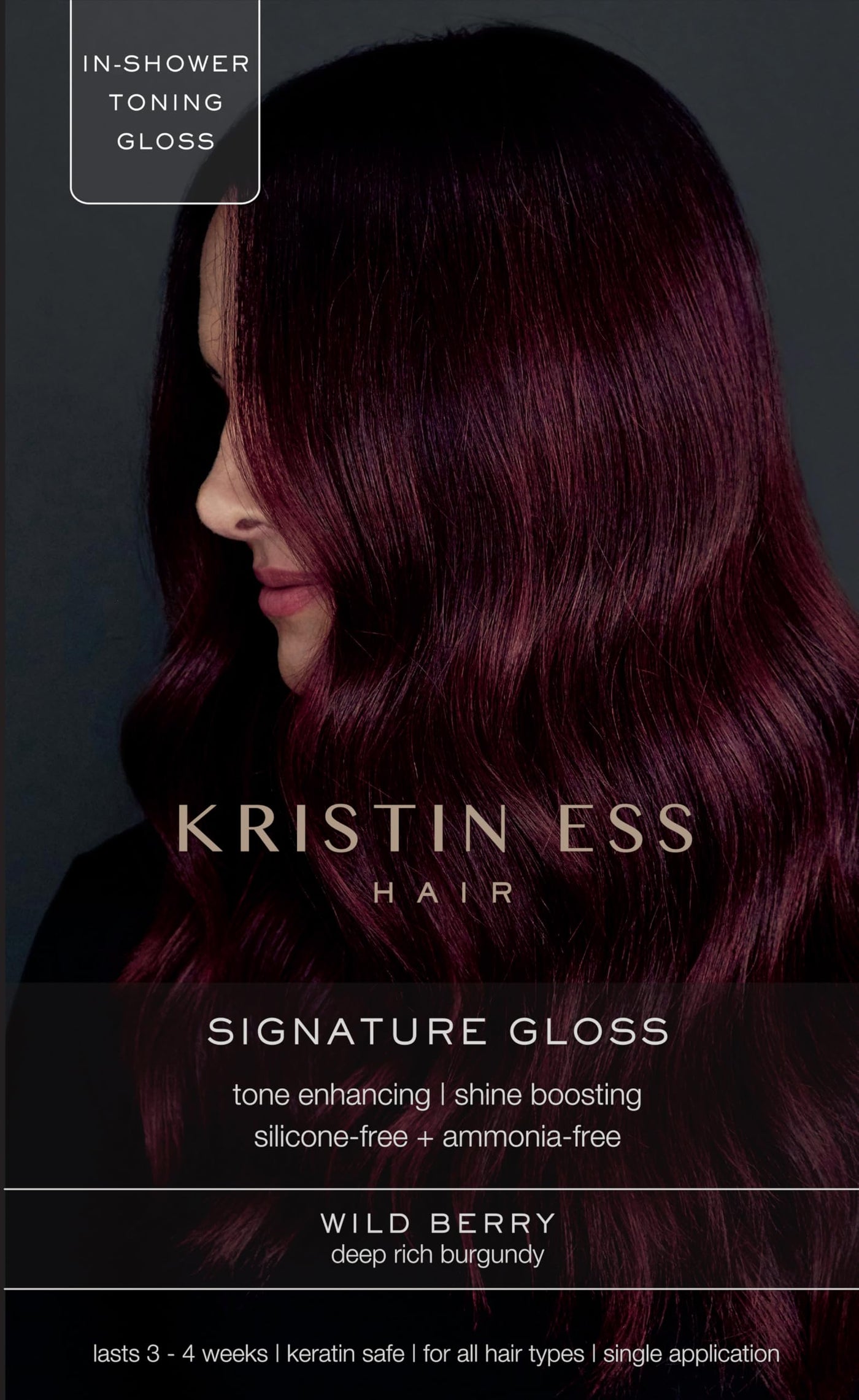 Kristin Ess Signature Hair Gloss Treatment - Brightening and Toning Glaze for Unisex/Women's Hair in 1 Application - Wild Berry