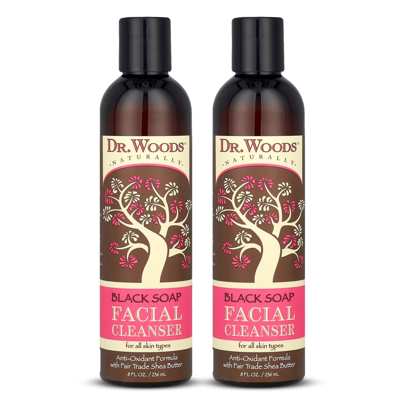 Dr. Woods Black Soap Facial Cleanser - Made with Organic Shea Butter, Gentle Liquid Face Wash for Men and Women, Natural Cleansing for Daily Use and All Skin Types - 8 Fl Oz (Pack of 2)