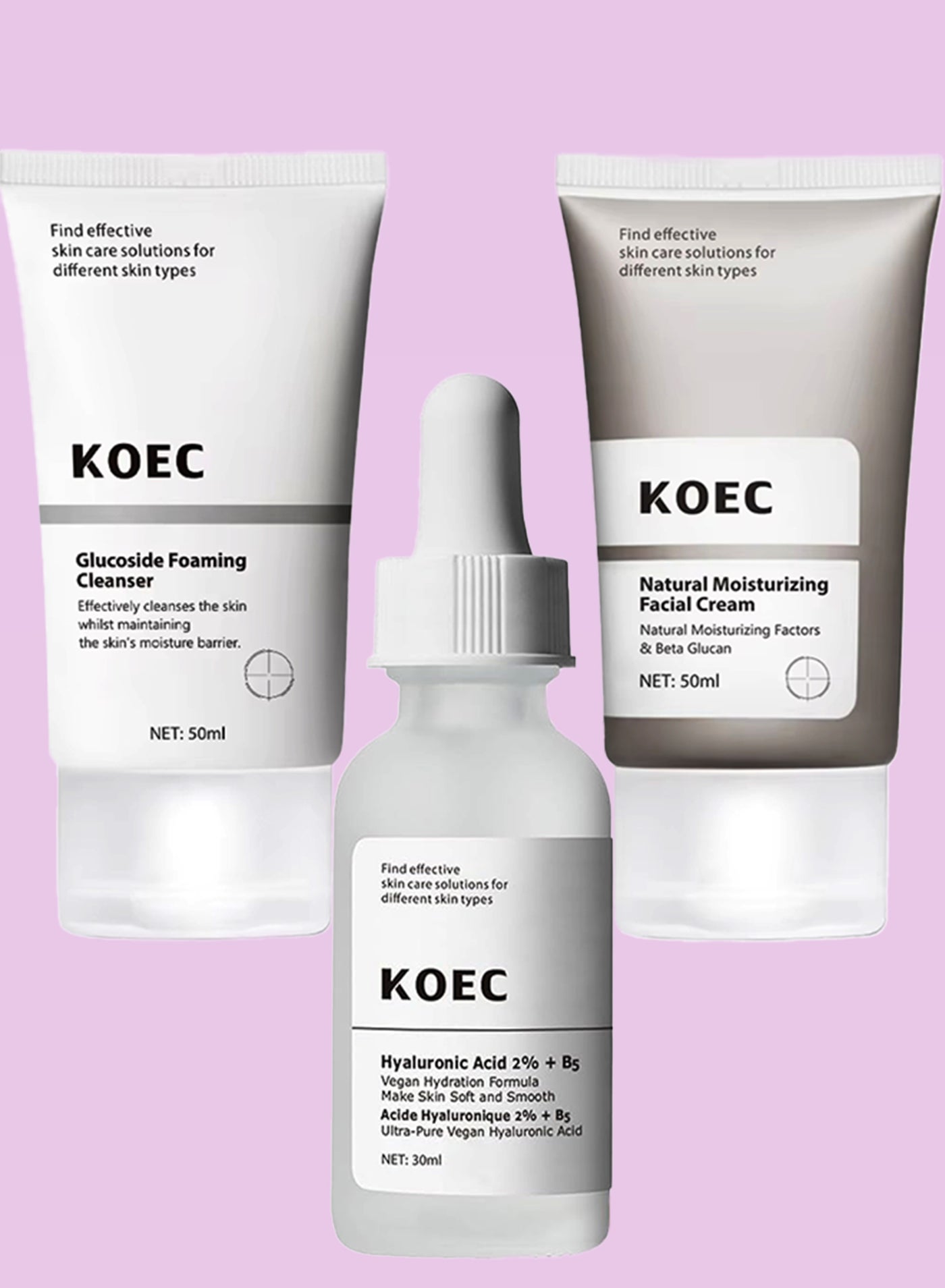 3Pcs Set Natural Moisturizing Facial Cream Glucoside Foaming Cleanser and Salicylic Acid Solution for Face Plump and Smooth Skin Care Face Cream Hydrating Face Wash Pore Care Face Serum natural Skin Care Set