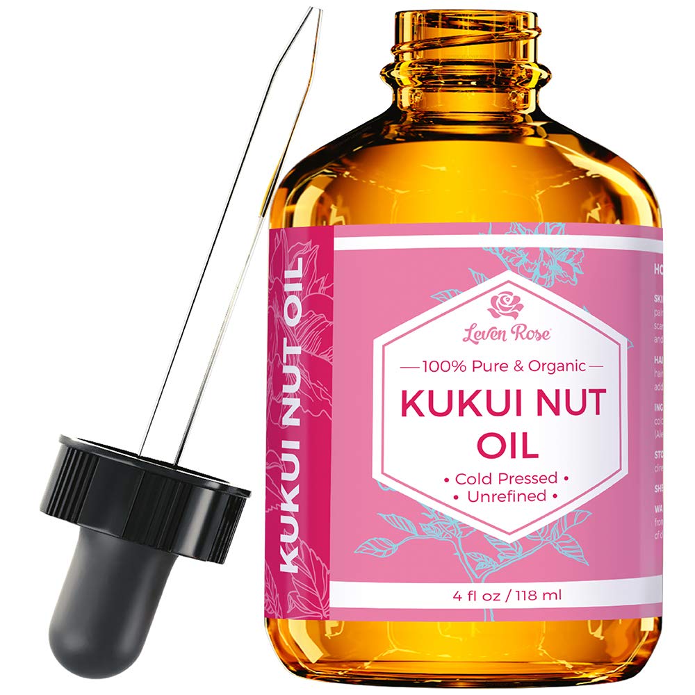 Leven Rose Kukui Nut Oil 4 oz â€“ Cold-Pressed and Unrefined Hair & Face Moisturizer with Dropper â€“ Unscented Pure Face Oil for Women and Men â€“ Nourishing & Moisturizing for All Skin Types