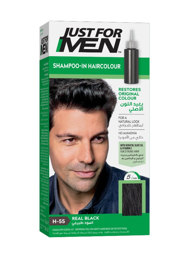 Hair Color For Men – Real Black, H-55, Full Grey Coverage, Easy Application Cream Hair Color With Biotin, Aloe, And Coconut Oil For Strong, Healthy Hair