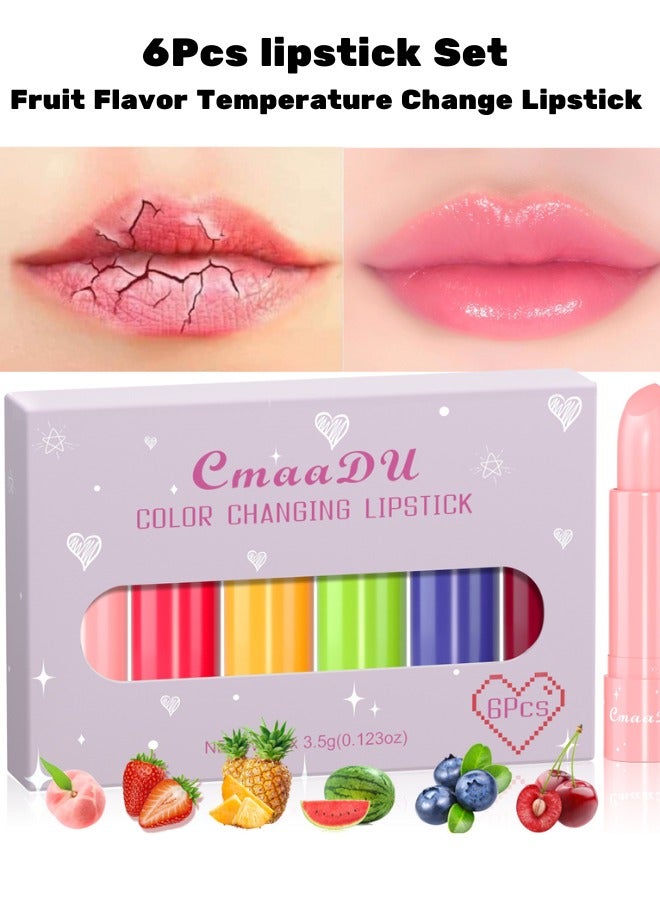 6Pcs lipstick Set Fruit Flavor Temperature Change Lipstick Strawberry Peach Moisturizing