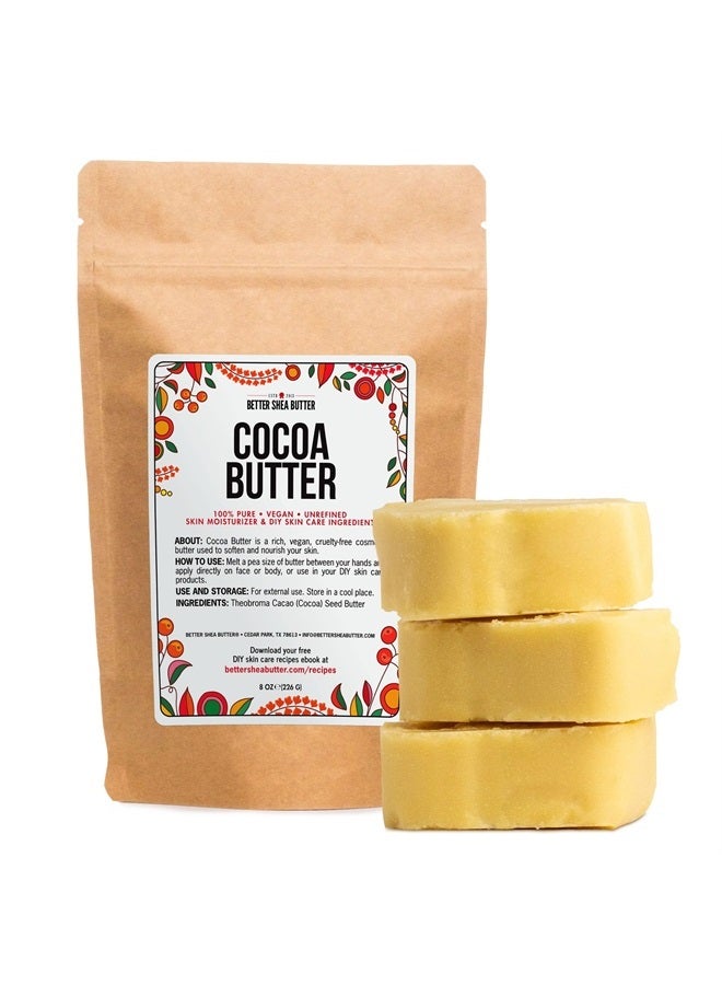 Raw Cocoa Butter | Unrefined, 100% Pure, Food Grade | Use as Lip Balm, Stretch Marks Cream, Scars Oil, Whipped Body Lotion | Skin and Hair Moisturizer | 8 oz block
