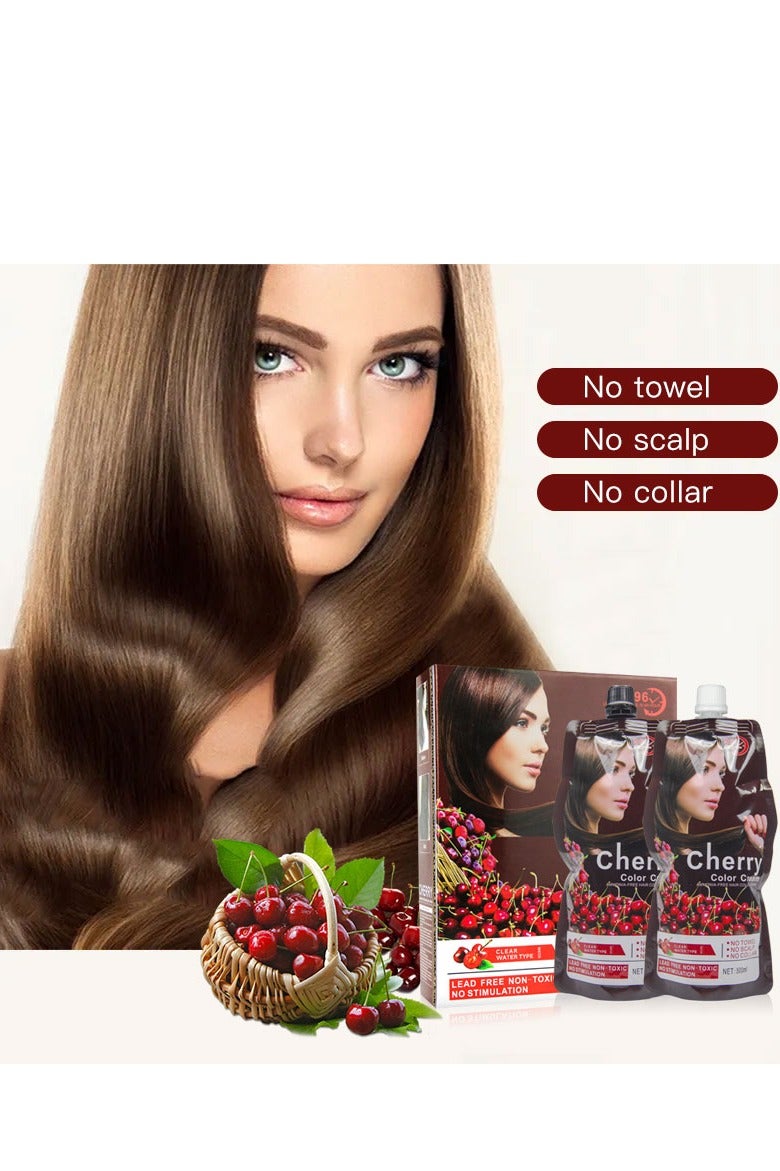 Natural Ammonia Free Cherry Black Hair Color Cream 500ml*2 Dye Cream Permanent Long Hair Dye 3 in 1 Coloring Cream
