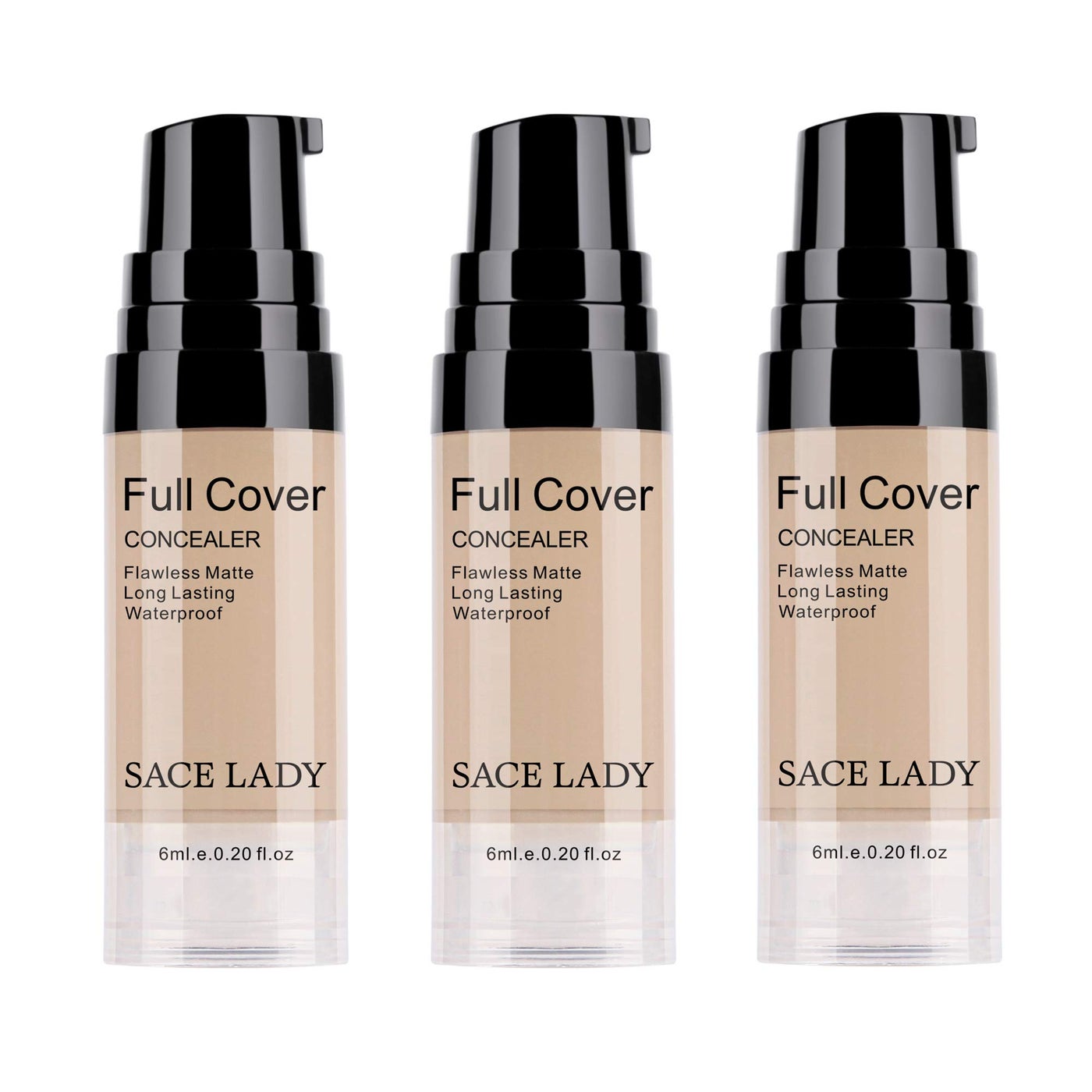 3 Pack Pro Full Cover Liquid Concealer, Waterproof Smooth Matte Flawless Finish Creamy Concealer Foundation for Eye Dark Circles Spot Face Concealer Makeup, Size: 3Ã—6ml/0.20Fl Oz, Light Natural