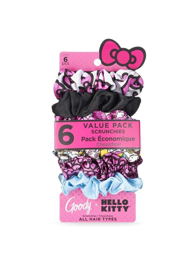 Goody x Hello Kitty Ouchless Scrunchie - 6 Count, Assorted - Help Keep Hairs In Place - Hair Accessories to Style With Ease and Keep Your Hair Secured - For All Hair Types - Pain Free