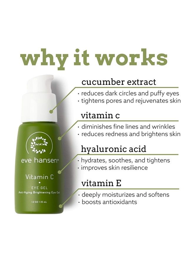 Dermatologist Tested Vitamin C Eye Gel | Premium, Fragrance Free, Hypoallergenic Skin Brightening Spot Corrector, Eye Puffiness Treatment and Dark Circles Under Eye Treatment | 1.2 oz