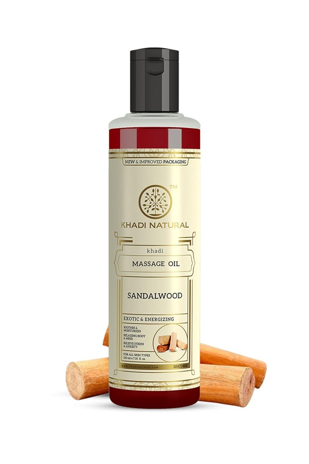 Khadi Natural Sandalwood Massage Oil | Stress Relieving, Aromatherapy Benefits | Soothes Aches and Pains | Suitable for All Skin Types | 210ml