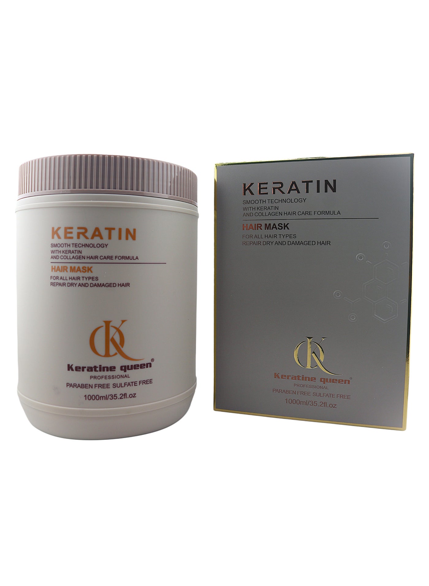 Keratine Queen Professional Keratin Hair Mask, Smooth Technology With Collagen Formula, Repair Dry and Damaged Hair, Paraben Free Sulfate Free, 1000ml/35.2fl.oz