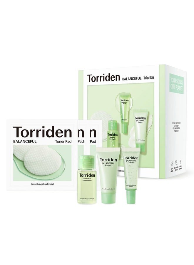 BALANCEFUL Cica Trial Kit, 5D Cica Infused Daily Skincare Kit - 4 Step Regimen with Cleansing Gel, Toner Pad, Serum, and Cream | Korean Skin Care Set