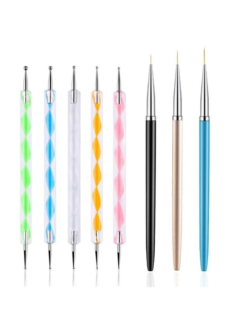5PCS Dotting Pens with 3 PCS Nail Painting Brushes, Nail Art Design Tools