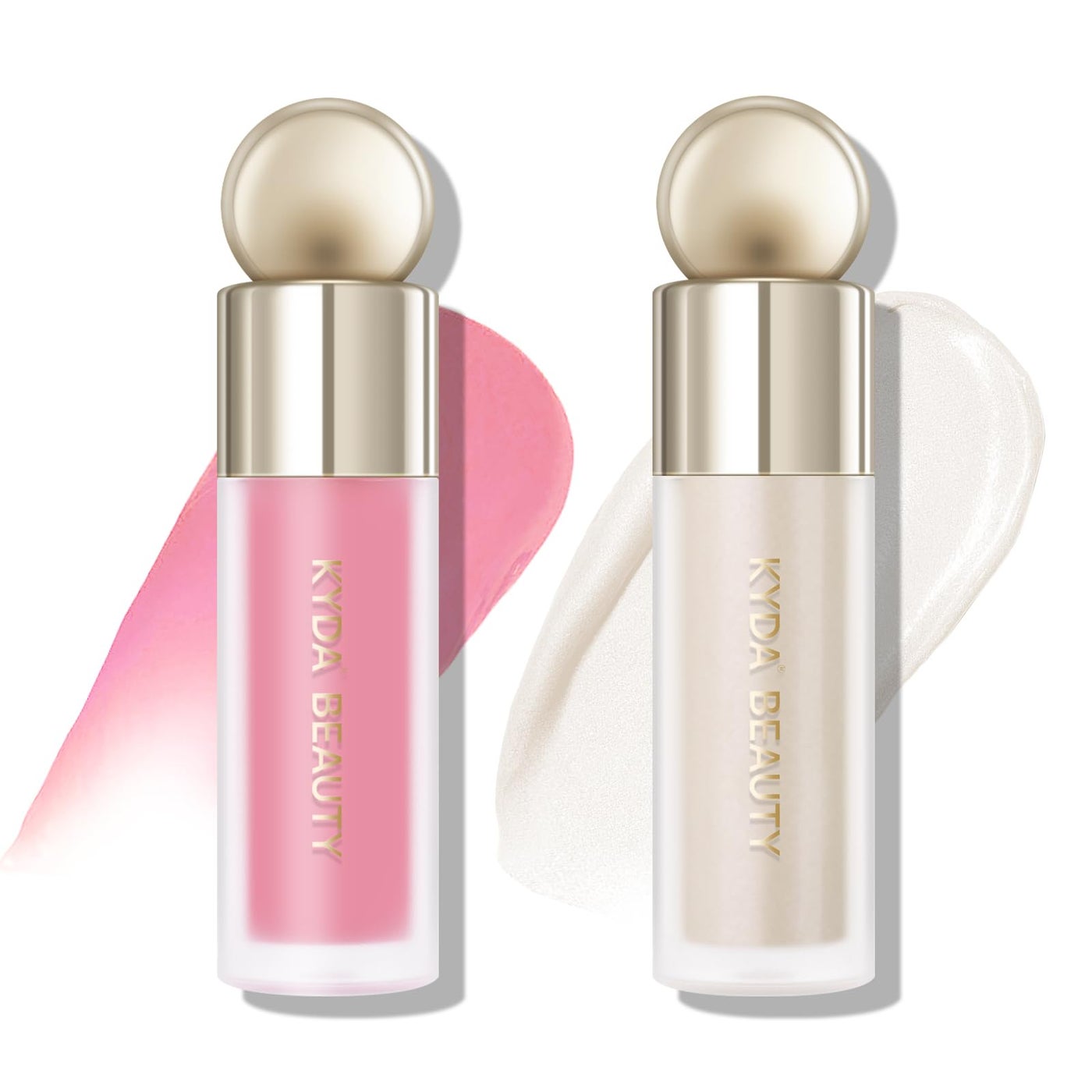 KYDA 2 Colors Liquid Blush and Highlighter, Dewy Glow Blush + High Glossy Liquid Illuminator, Buildable Glow Coverage, Lightweight Blendable, Cool Pink + Champagne