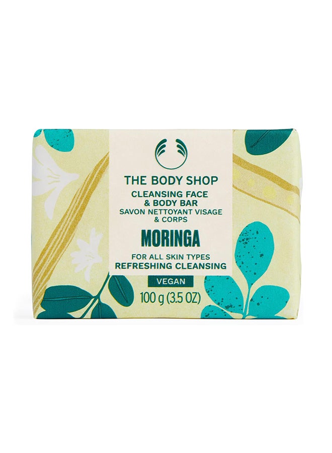Moringa Cleansing Face & Body Bar – Gentle Soap Bar with Moringa Seed Oil, Floral Fragrance, For All Skin Types, 90% Natural Ingredients, 100g