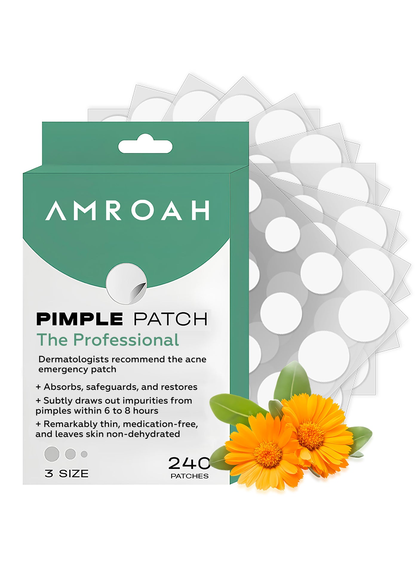 240 Counts Acne Pimple Patch 3 Sizes 8mm 10mm 12mm, Hydroclloid Invisible Pimple Stickers Spot Cover for Covering Zits & Blemishes in Face & Body Skin Trouble
