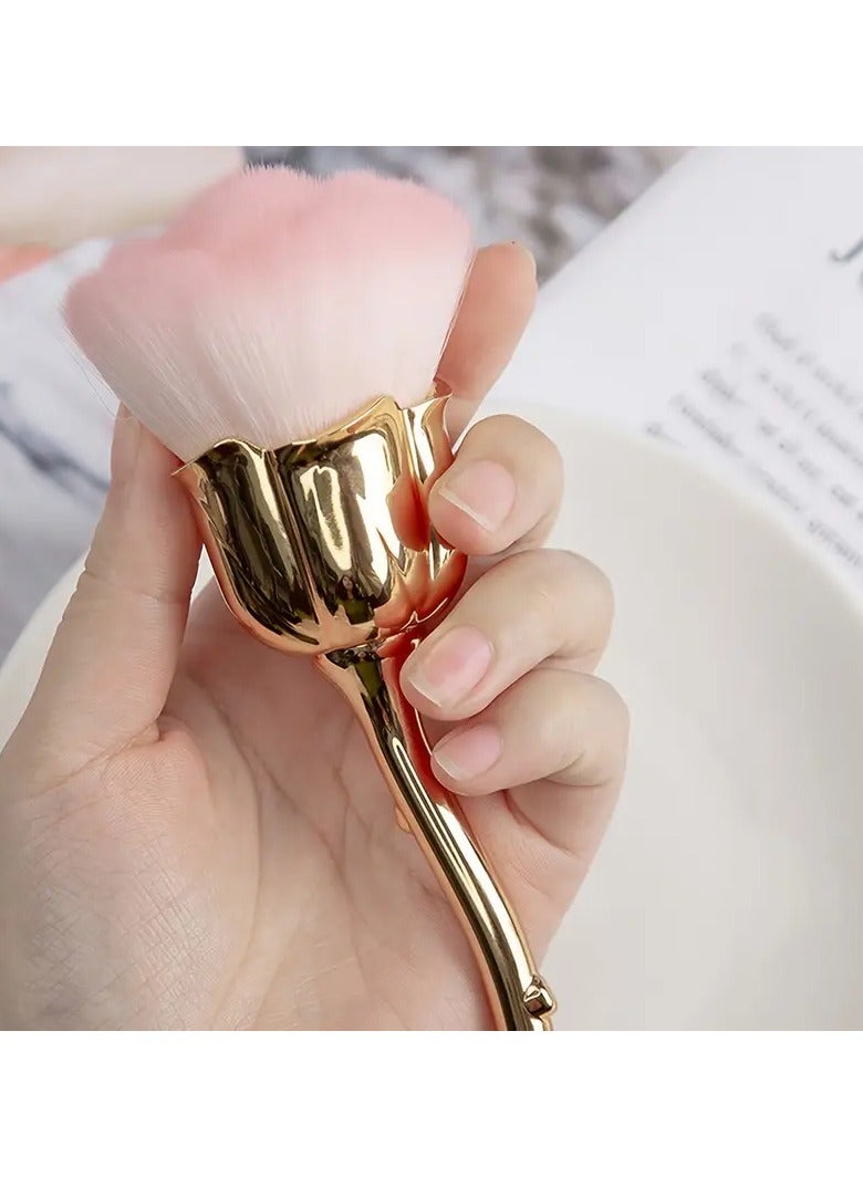 1pc Rose Petal-Shaped Golden Nail Brush - Professional Manicure & Pedicure Tool for Home and Salon Use, Odorless Polyester Bristles, Ideal Valentine's Day Gift