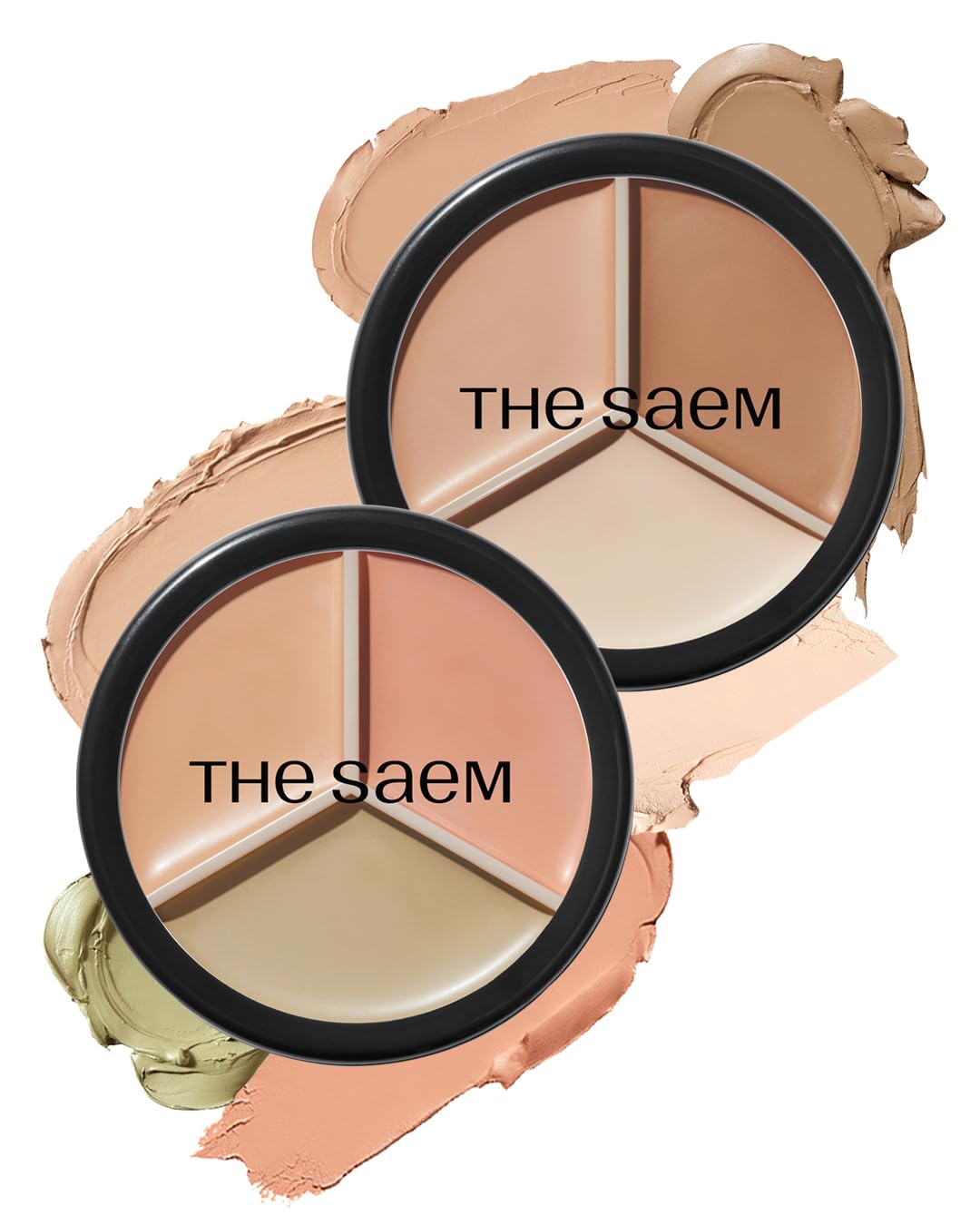THESAEM Cover Perfection Triple Pot Concealer 2-Pack Set - 01 Correct Beige & 02 Contour Beige Bundle - 6-Color Multi Concealer Palette Kit - Korean Makeup with Sweet Almond Oil for Complete Coverage