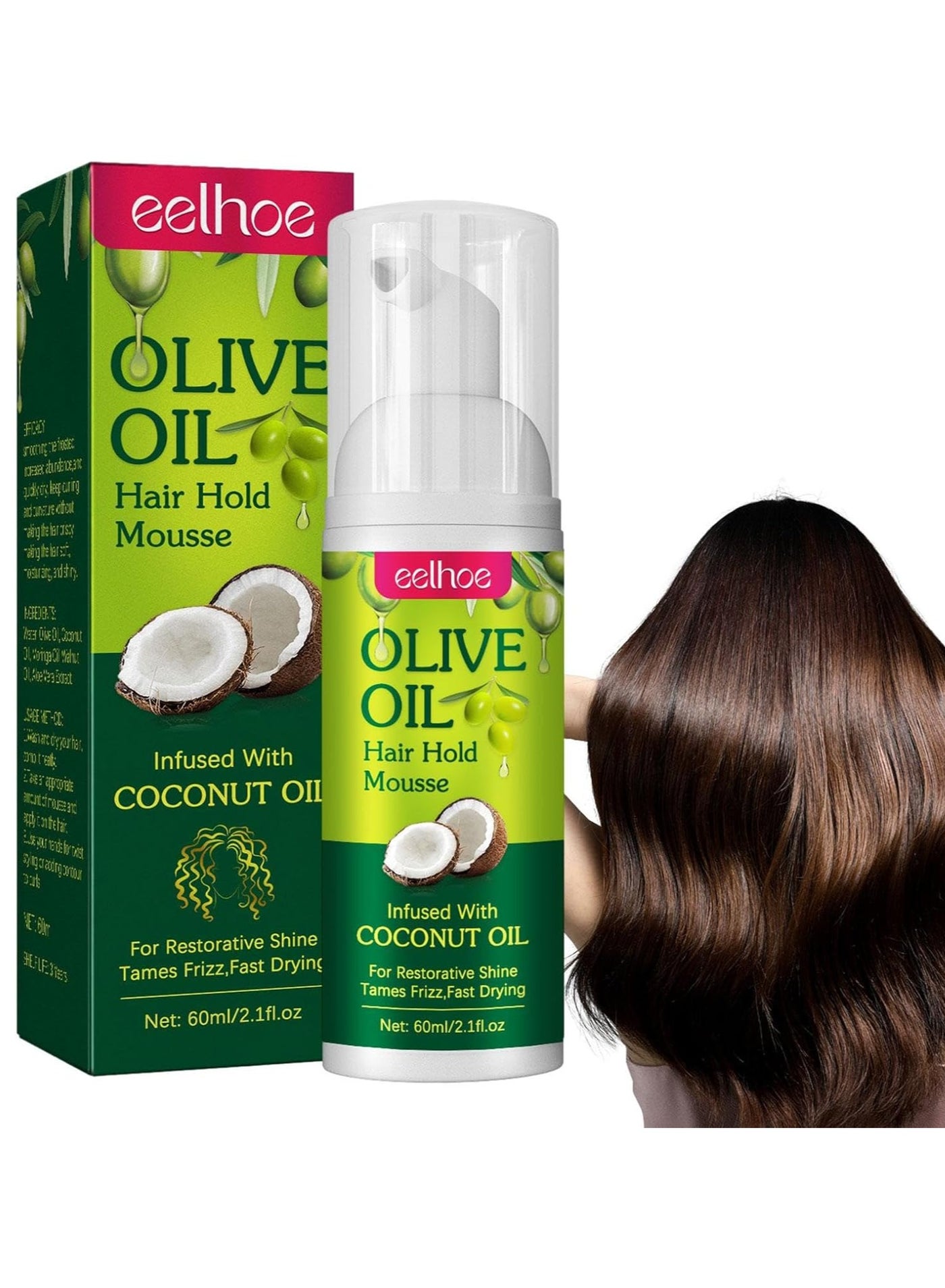 Olive Oil Hair Styling Mousse, Curl Defining and Moisturizing Style Holding Long Lasting Anti-Frizz Mousse