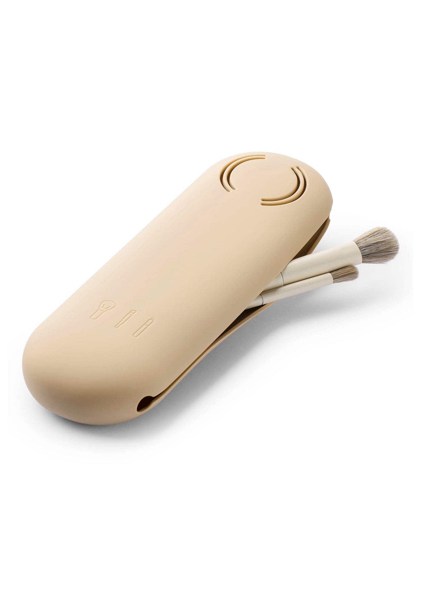 Travel Makeup Brush Holder, Silicone Makeup Brush Case Holder, Portable Make Up Brush Organizer Travel Case, Easy to Clean Cosmetic Brush Covers, Sleek Makeup Tools Organizer for Travel (Beige)