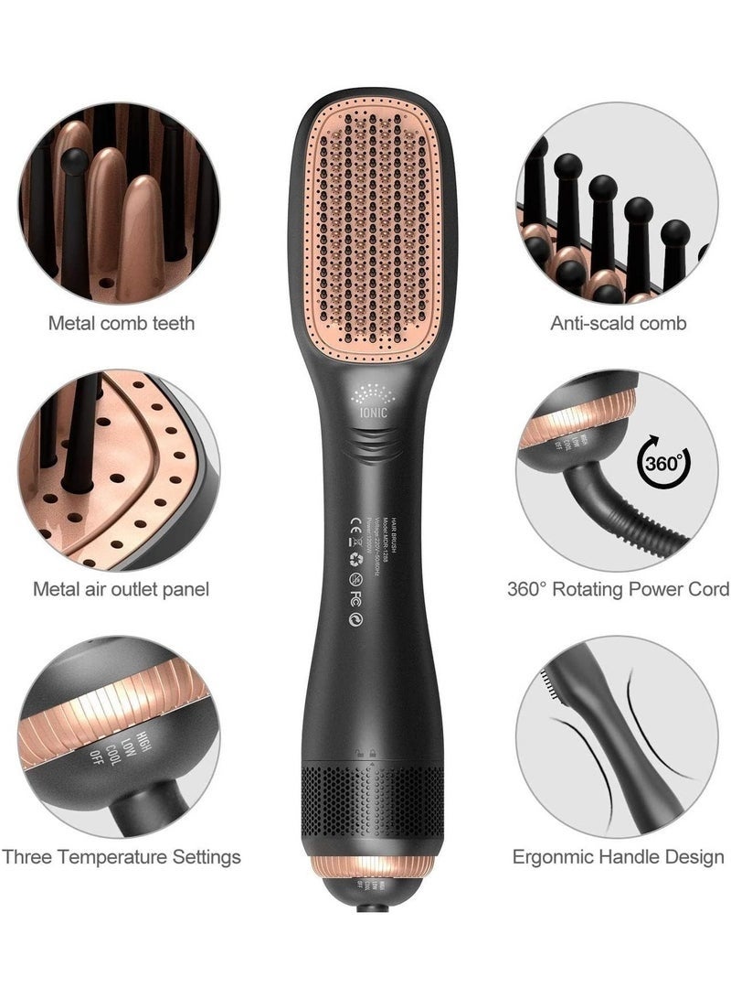 2-in-1 Heated Hair Brush, 1200-1500W Hot Air Brush Straightener & Volumizer with Dryer Function, 3 Speed & Heat Settings, Max Temp 155°C (330°F), Anti-Frizz, DX1353M