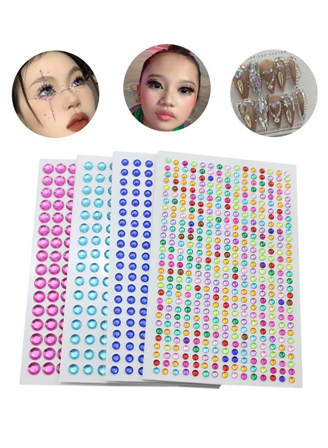 Face Stickers Acrylic Face Stickers Face Jewelry Stickers Face Gem Stickers, Ladies Face Decoration (4 Sheets)