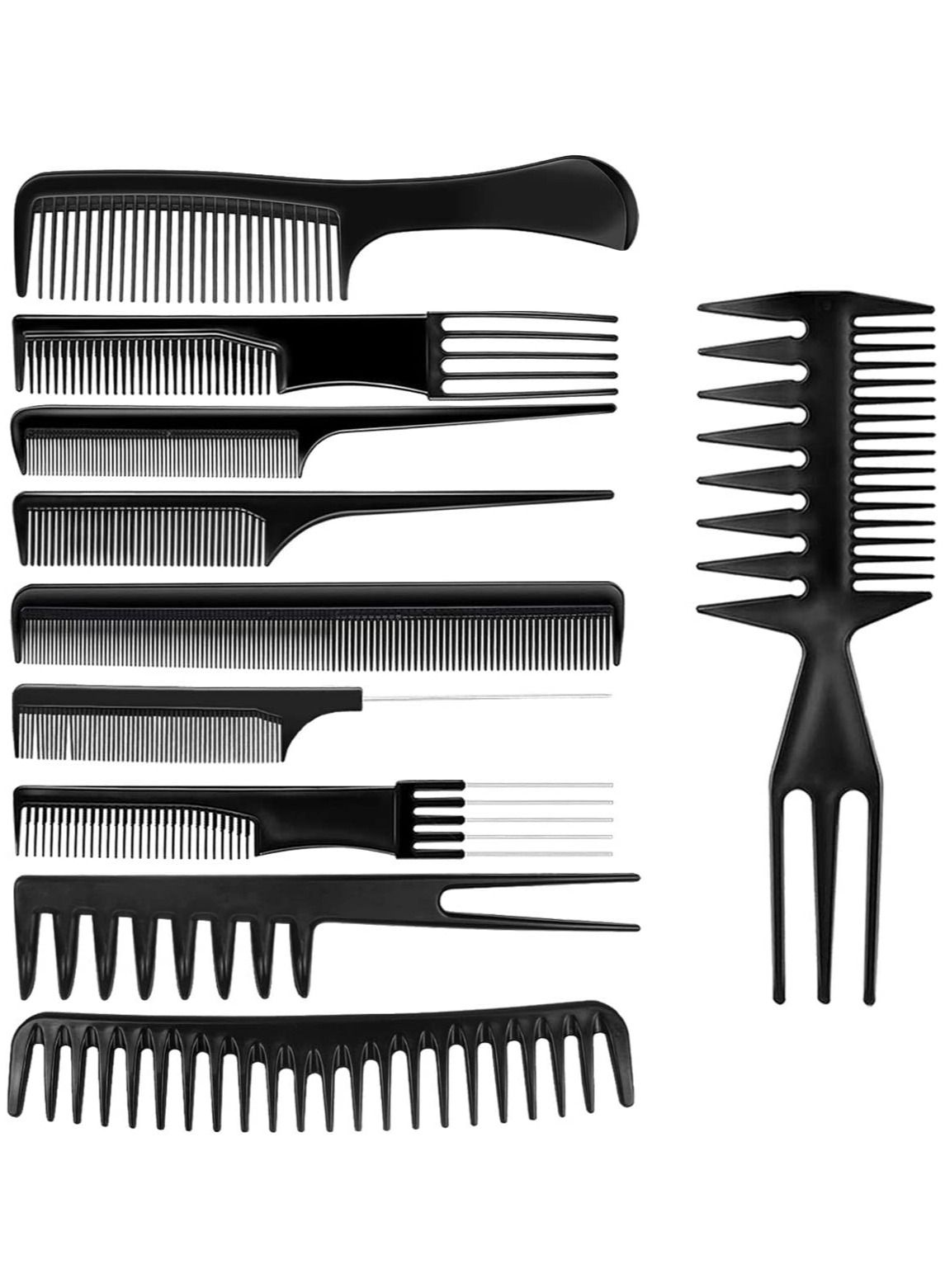 10-Pieces Professional Anti-Static Hair Comb Set Black