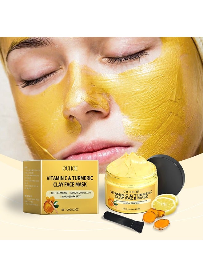 Vitamin C & Turmeric Clay Face Mask, Deep Cleansing Facial Mask, Clay Face Mask Skin Care with Kaolin Clay and Aloe for Pores, Acne, Dark Spots, Hydrating 4.23 Oz